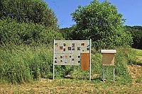 The new home of the bee colony in the Huber-Natur-Park togehther with informative display boards